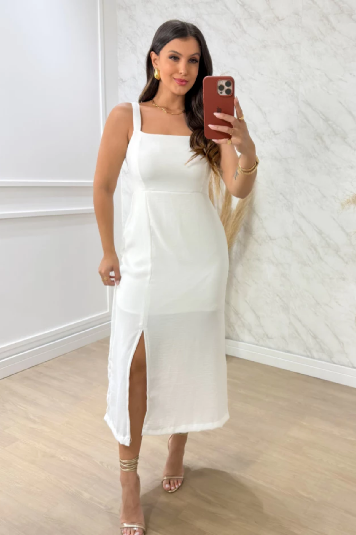 Vestido Mídi de Noivado Decote Quadrado - Tamara