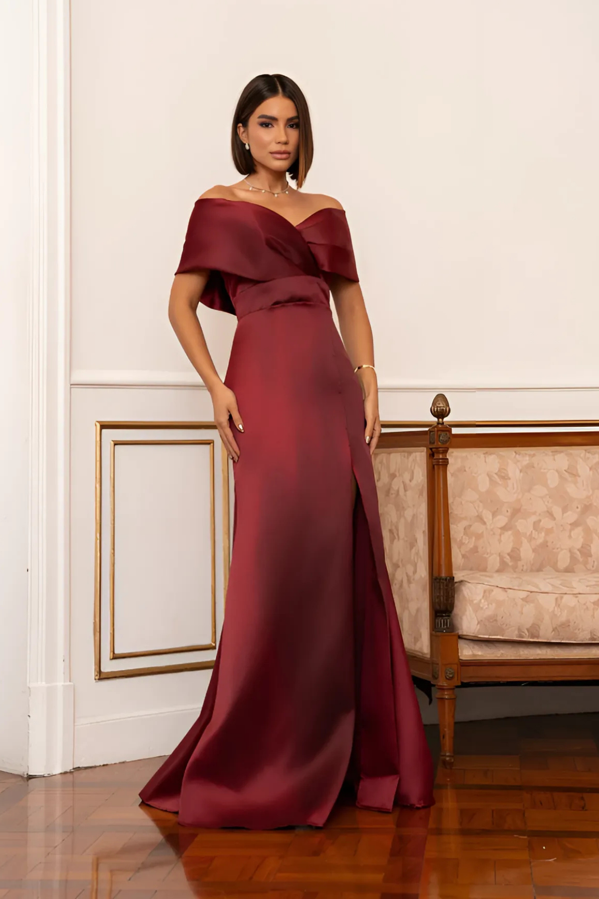 Vestido Longo Ombro a Ombro Com Fenda - Ângela