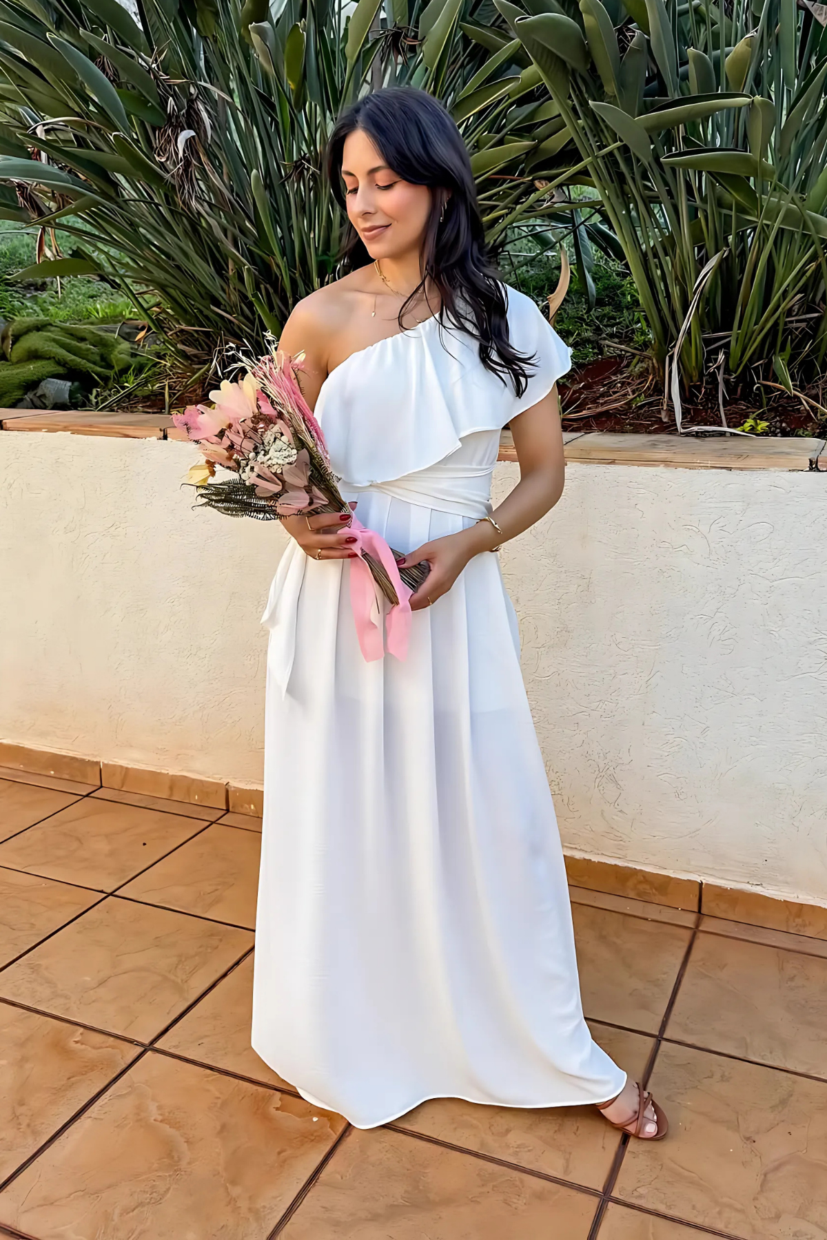 Vestido Longo Noivado Ombro Único - Melina