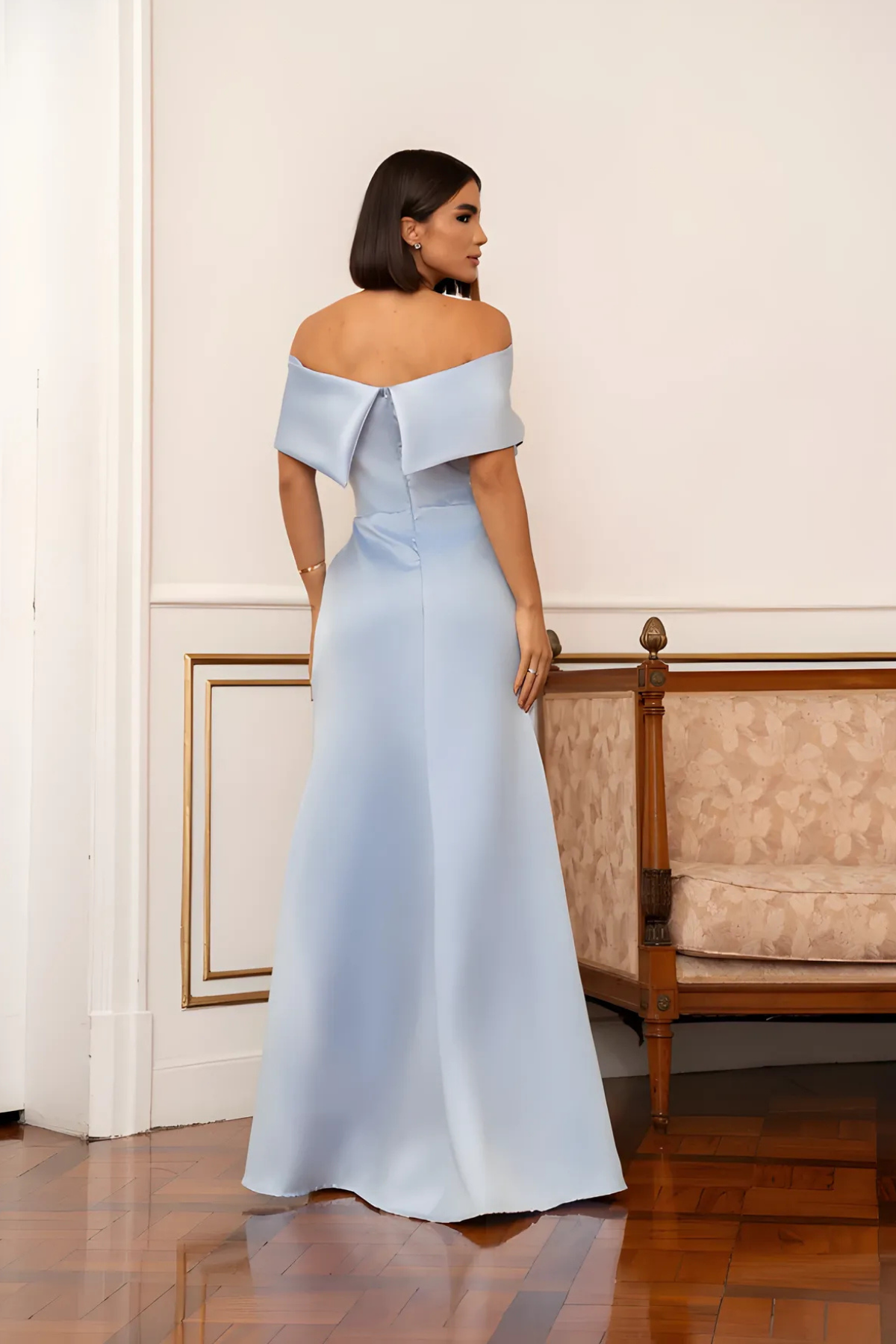 Vestido Longo Ombro a Ombro Com Fenda - Ângela