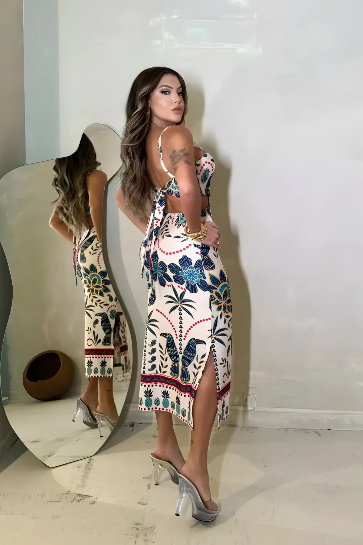 Vestido Mídi Tubinho Tendência Estampado - Noemi