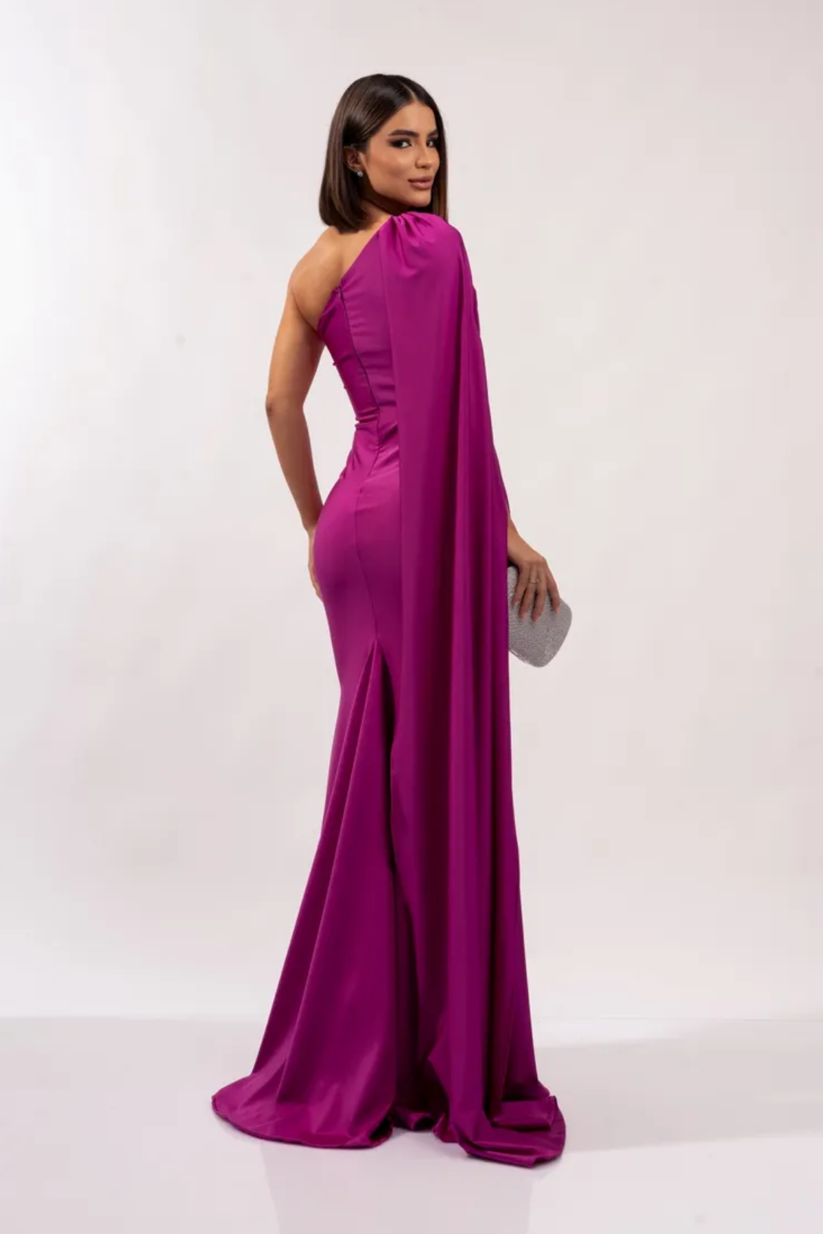 Vestido Longo Ombro Único Com Capa - Thays
