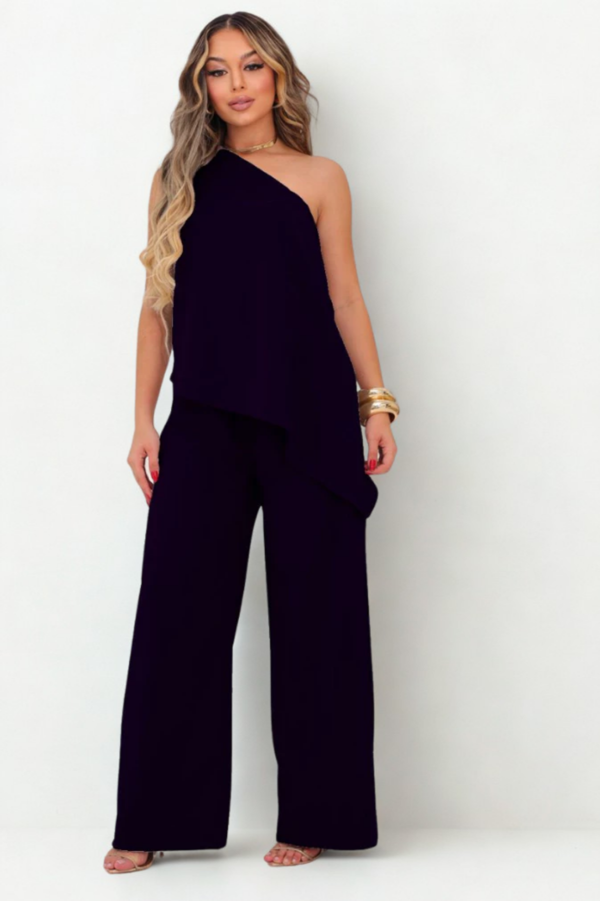 Conjunto Crepe Calça e Blusa Assimétrica Nula Manga - Valentina