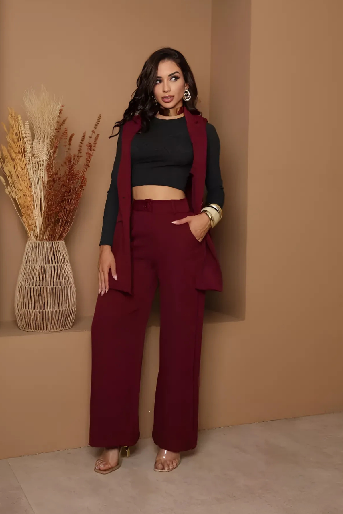 Conjunto Alfaiataria Colete Longo e Calça Pantalona - Eleonora