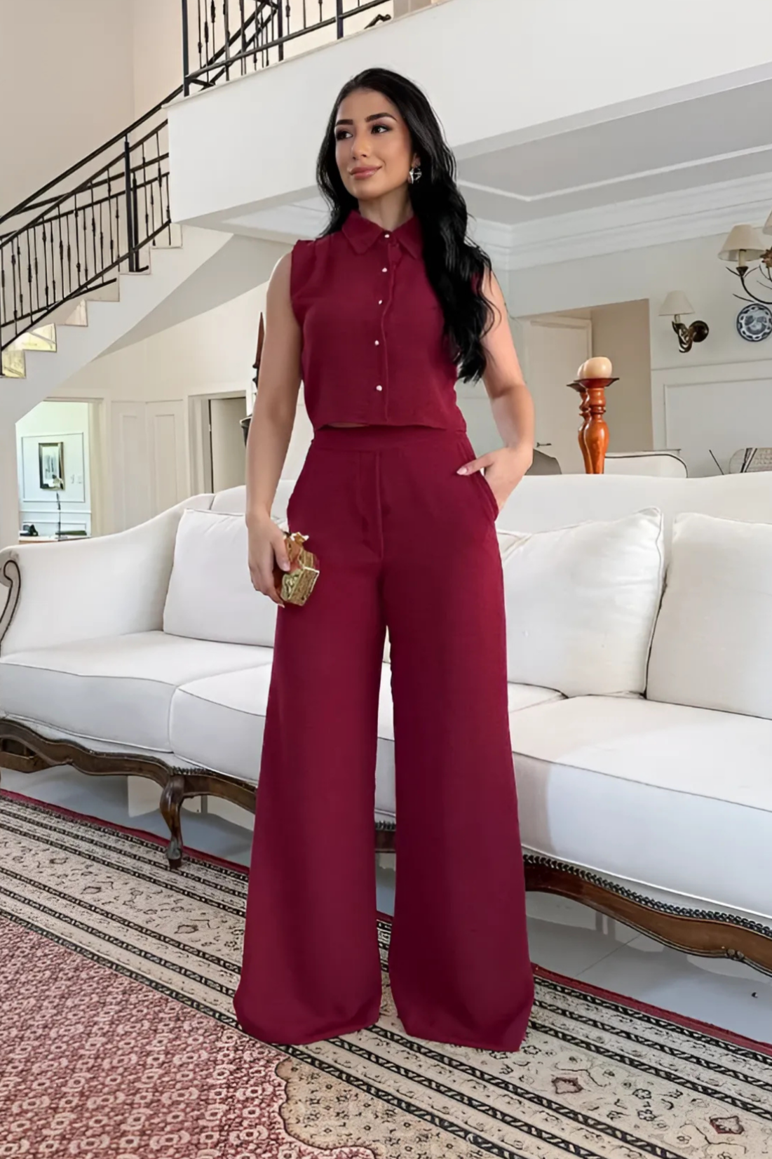 Conjunto Alfaiataria Calça e Cropped Manga Longa - Antonella
