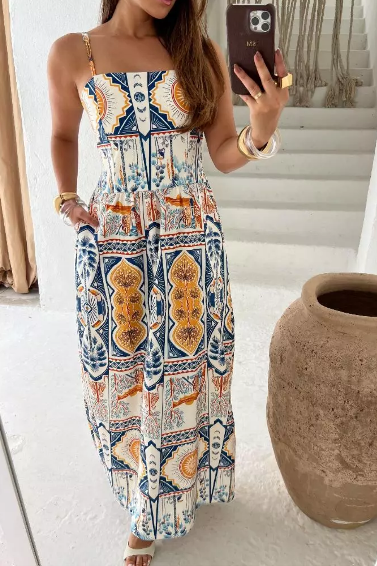 Vestido Longo Estampado com Elastex Bolso Regulador na Alça - Vivianne