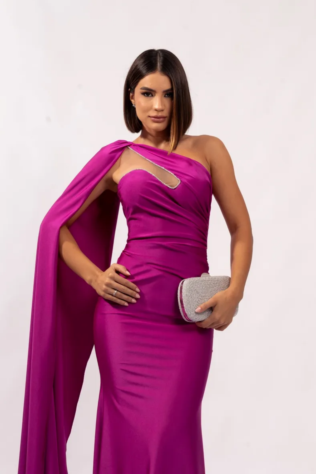 Vestido Longo Ombro Único Com Capa - Thays