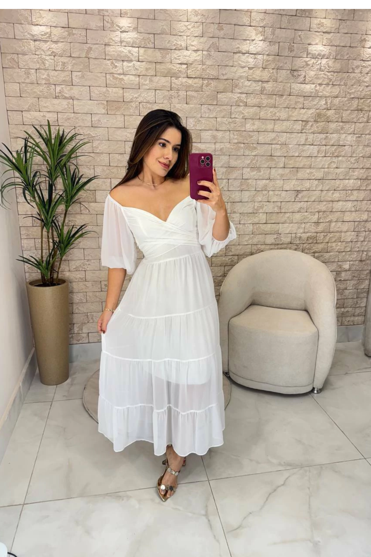 Vestido Midi Noivado Ombro a Ombro - Ivy