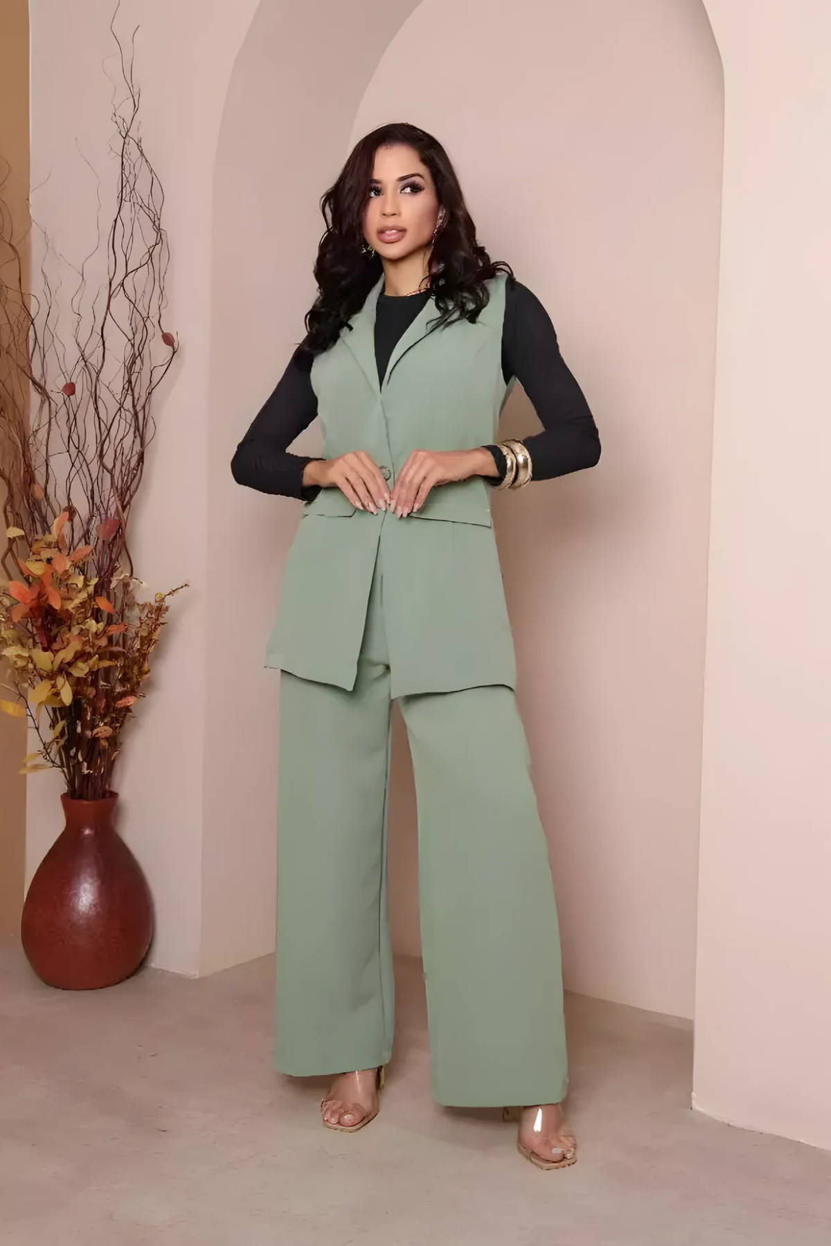 Conjunto Alfaiataria Colete Longo e Calça Pantalona - Eleonora