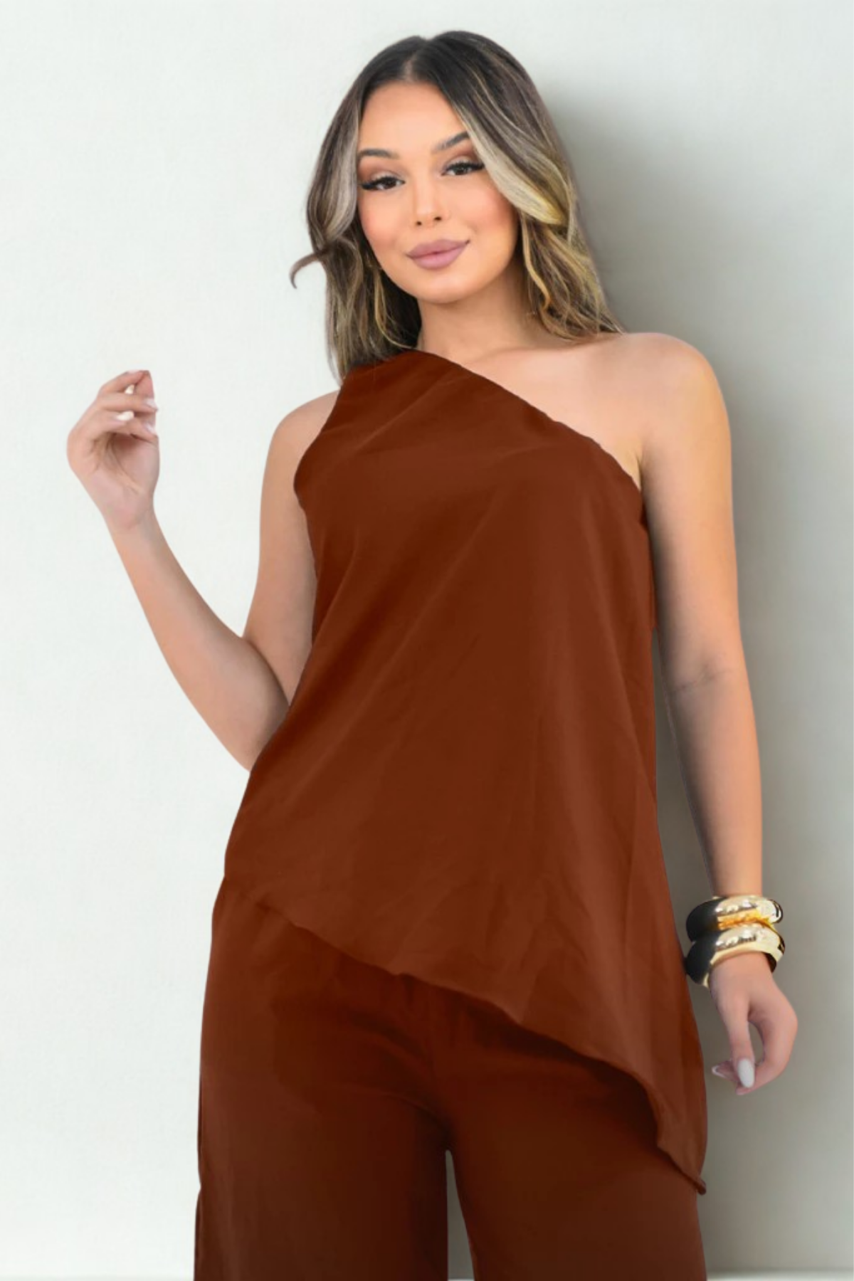 Conjunto Crepe Calça e Blusa Assimétrica Nula Manga - Valentina