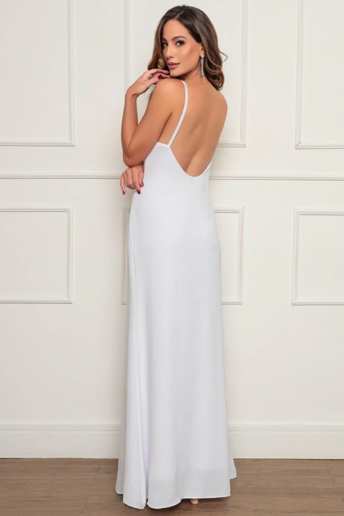 Vestido Longuinho de Noivado Alça Fina e Costas Nuas - Alice
