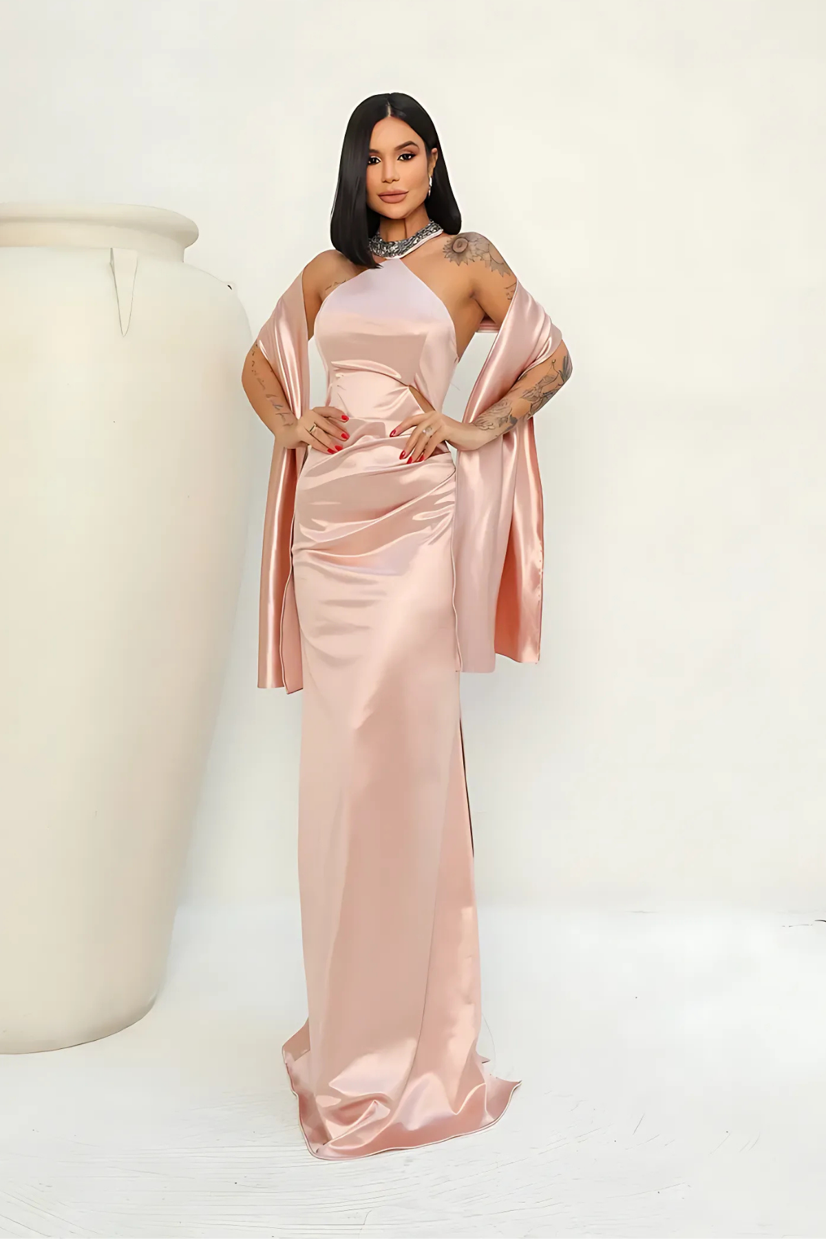 Vestido Longo Gola Bordada - Nádia