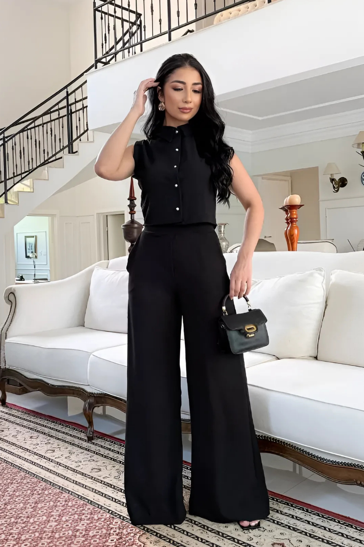 Conjunto Alfaiataria Calça e Cropped Manga Longa - Antonella