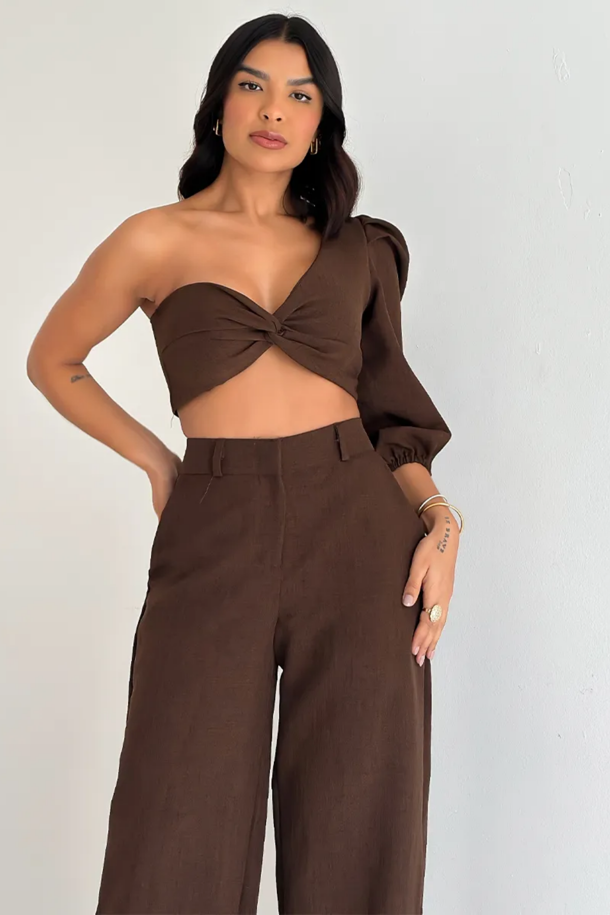 Conjunto Alfaiataria Top Manga Única Balonê e Calça Pantalona - Lavínia