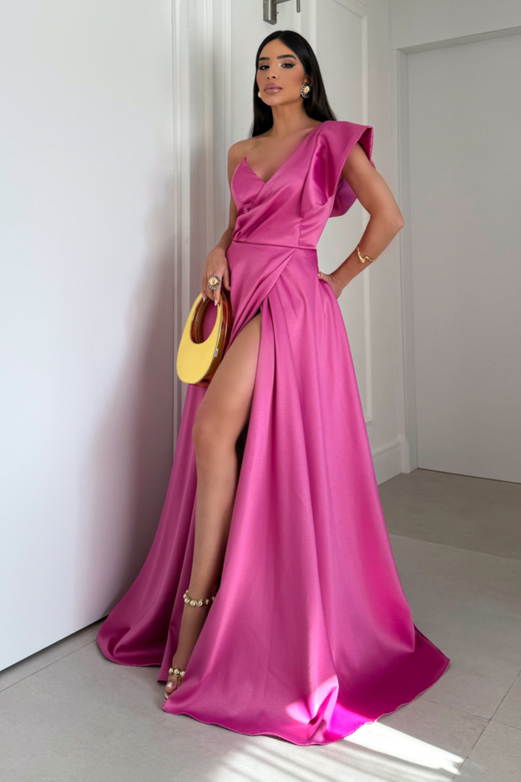 Vestido Longo Ombro Único Com Babado - Marjori