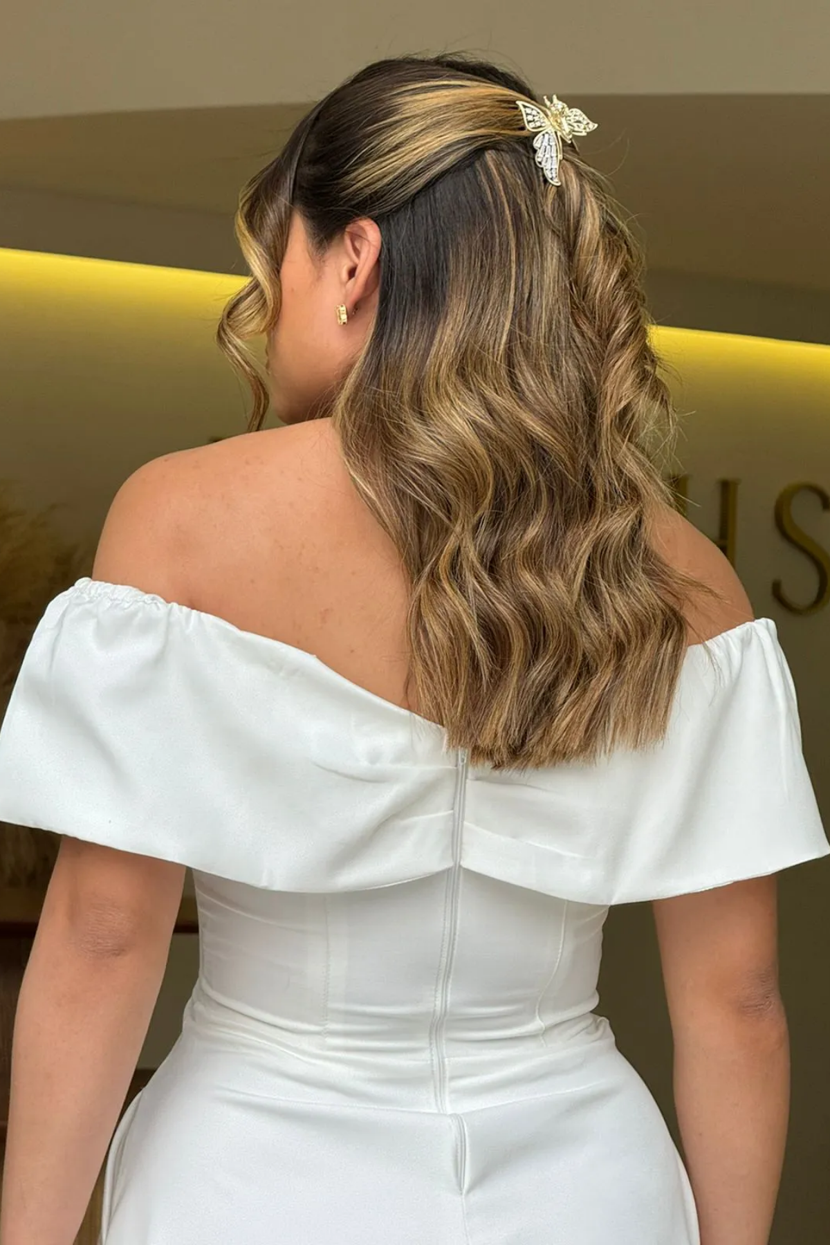 Vestido Mídi de Noivado Alfaiataria Ombro a Ombro - Stella