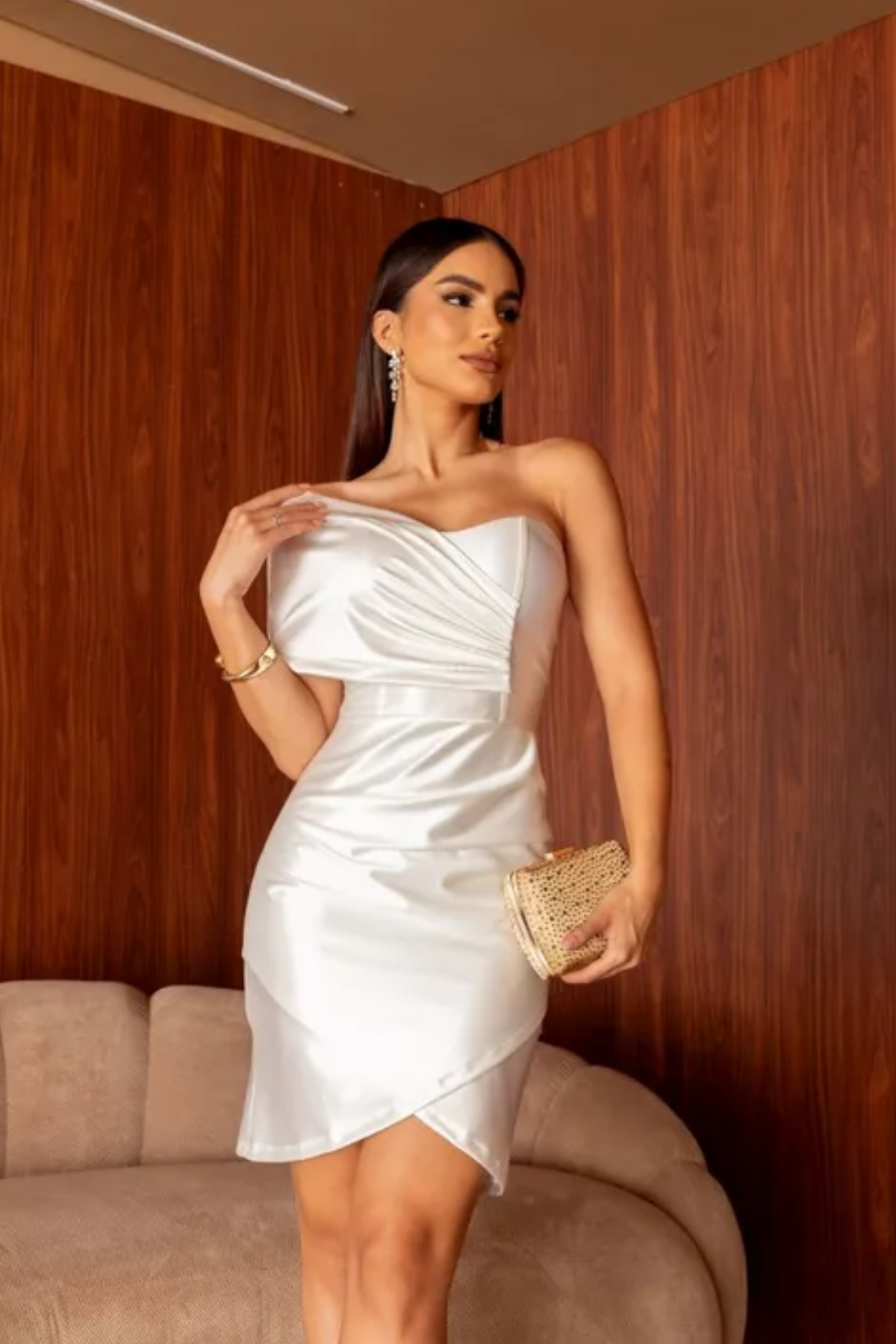 Vestido Curto Ombro Único Drapeado - Mônica