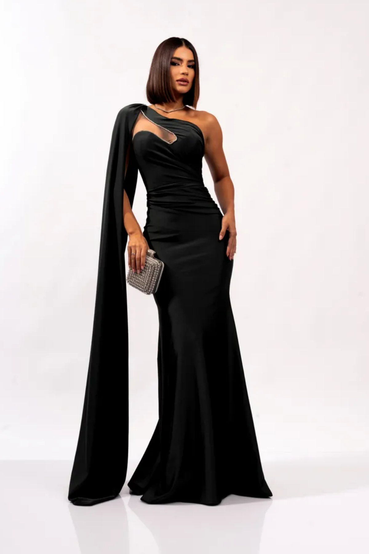 Vestido Longo Ombro Único Com Capa - Thays