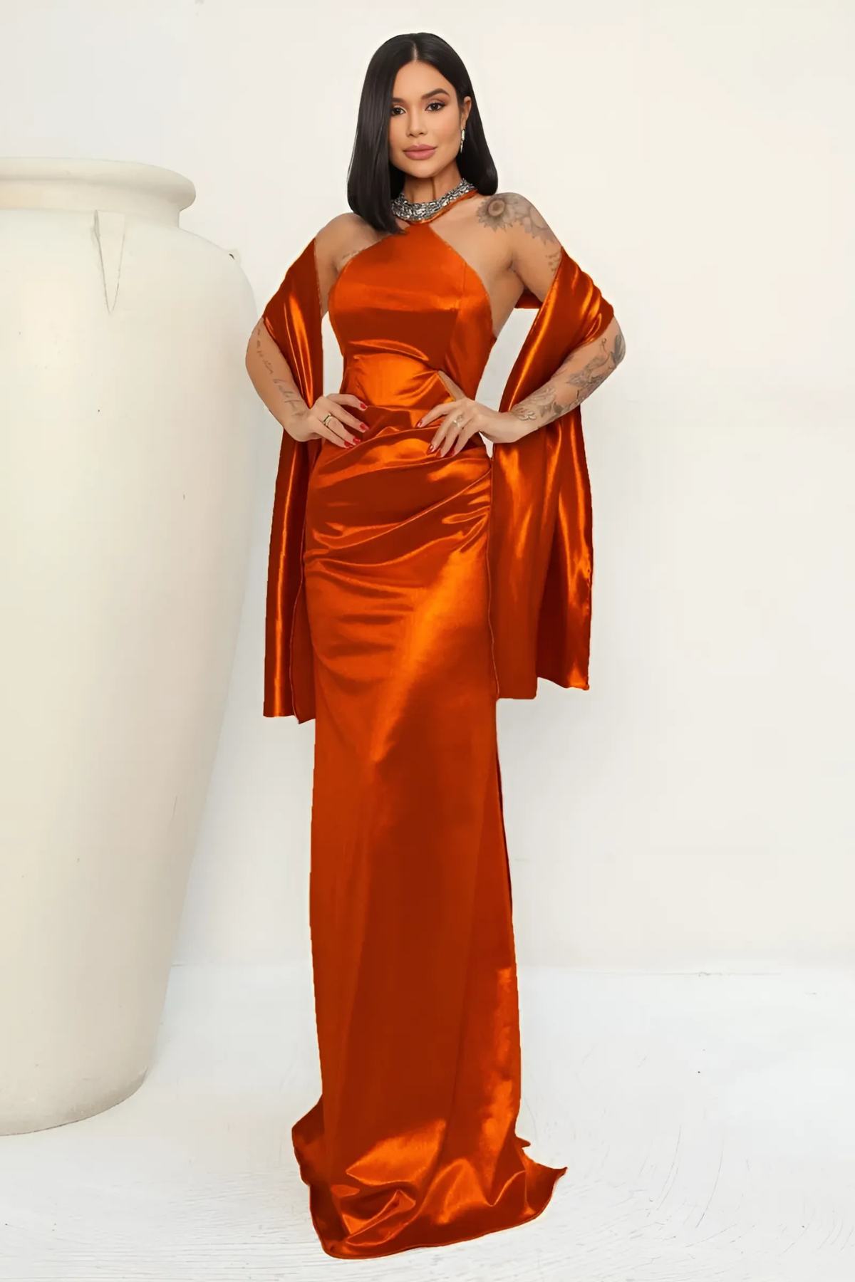 Vestido Longo Gola Bordada - Nádia