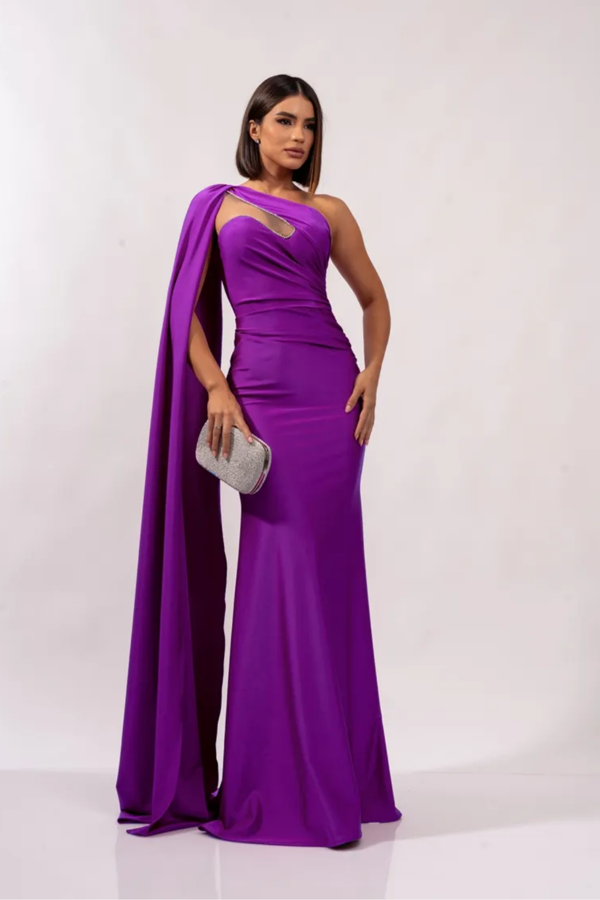 Vestido Longo Ombro Único Com Capa - Thays