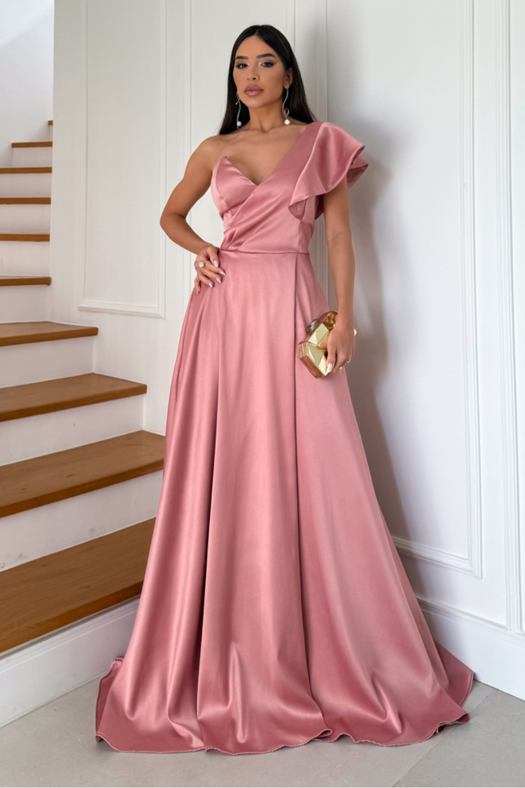 Vestido Longo Ombro Único Com Babado - Marjori