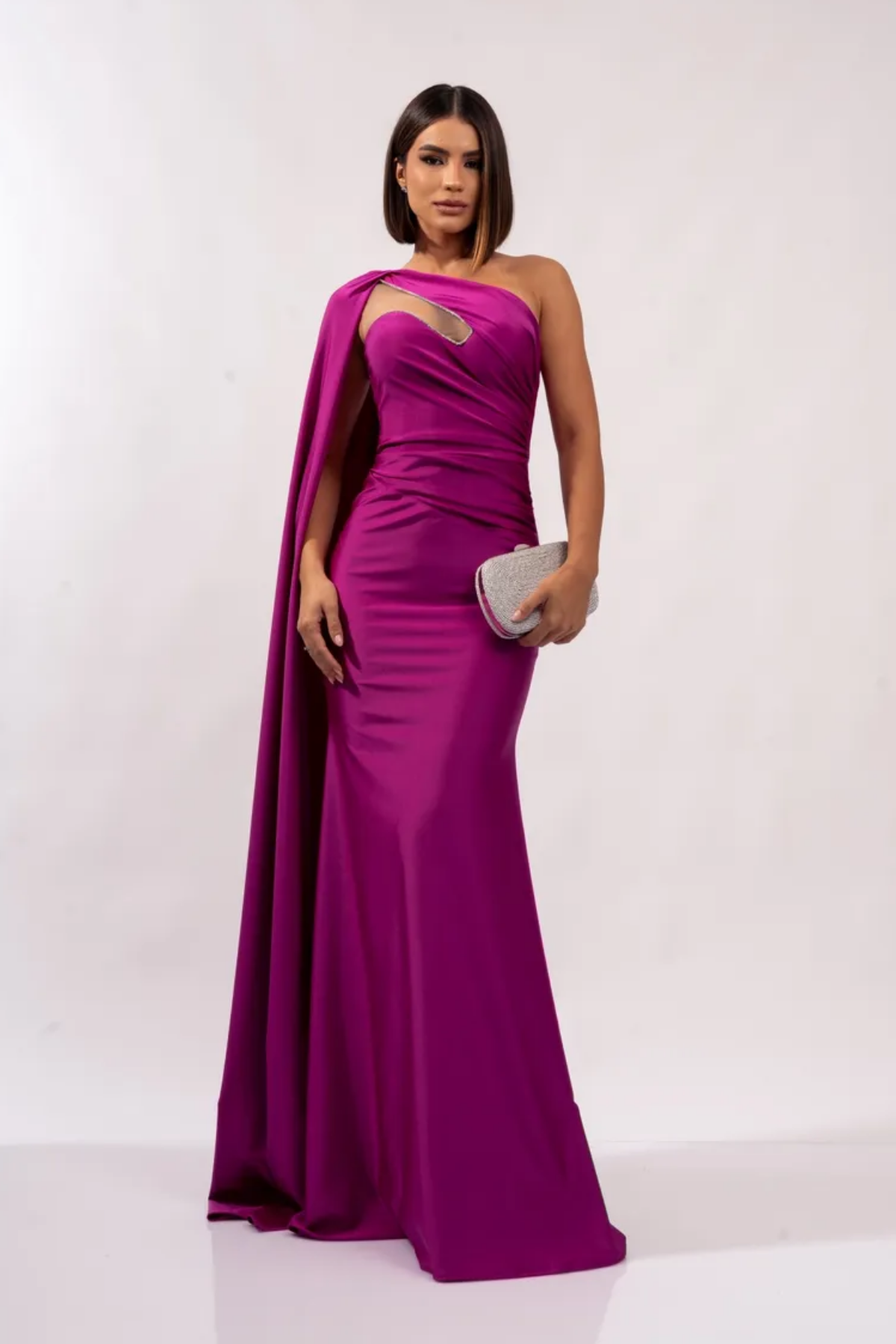 Vestido Longo Ombro Único Com Capa - Thays