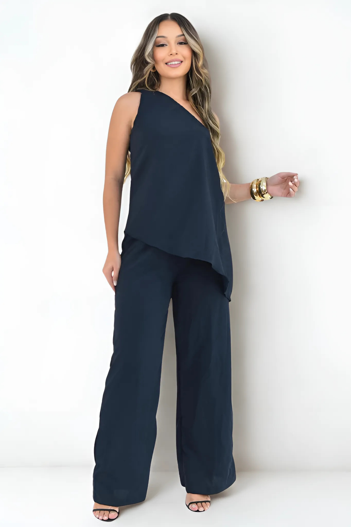 Conjunto Crepe Calça e Blusa Assimétrica Nula Manga - Valentina