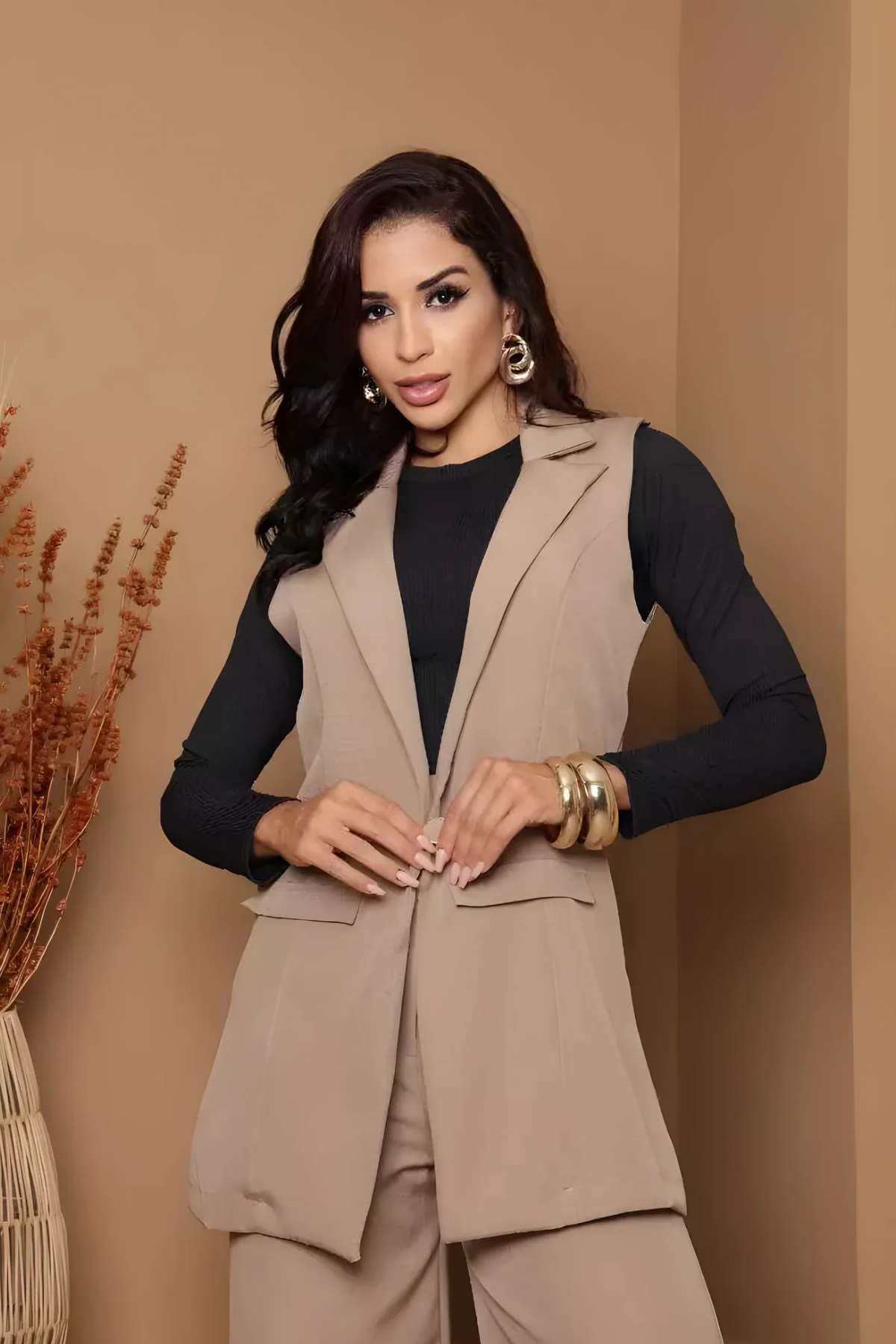 Conjunto Alfaiataria Colete Longo e Calça Pantalona - Eleonora