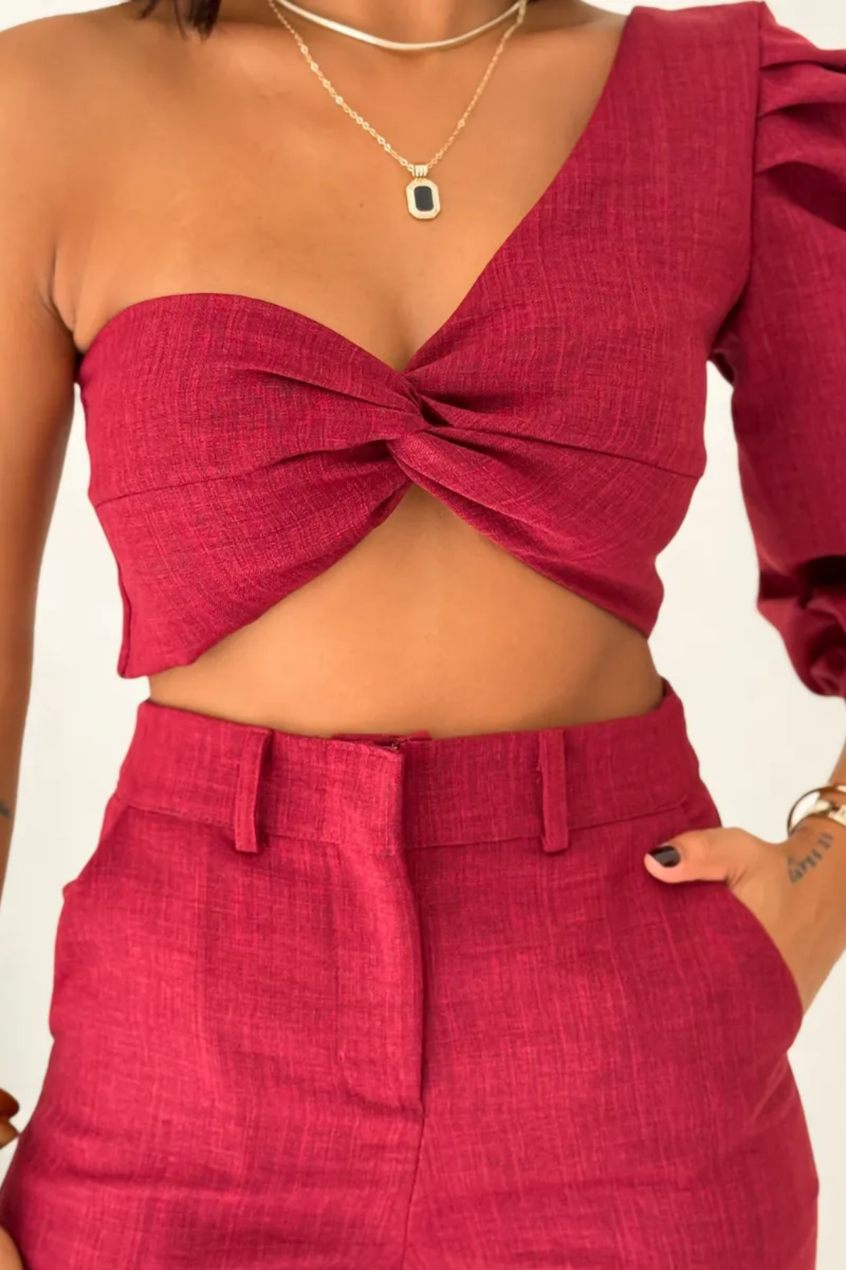 Conjunto Alfaiataria Top Manga Única Balonê e Calça Pantalona - Lavínia