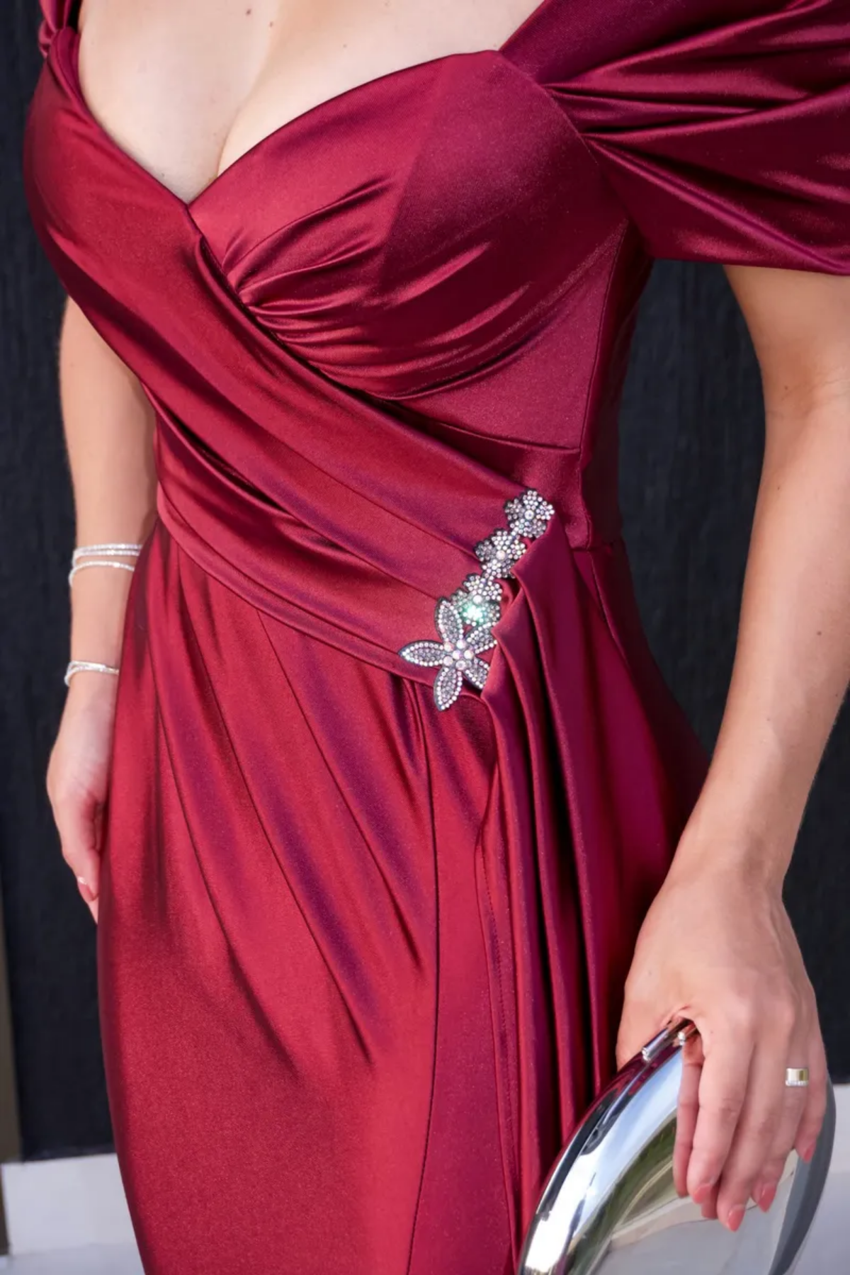 Vestido Longo Ombro a Ombro Drapeado - Teressa