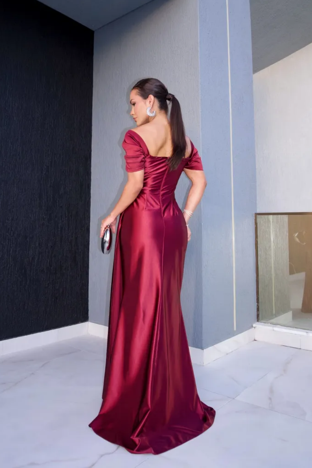 Vestido Longo Ombro a Ombro Drapeado - Teressa