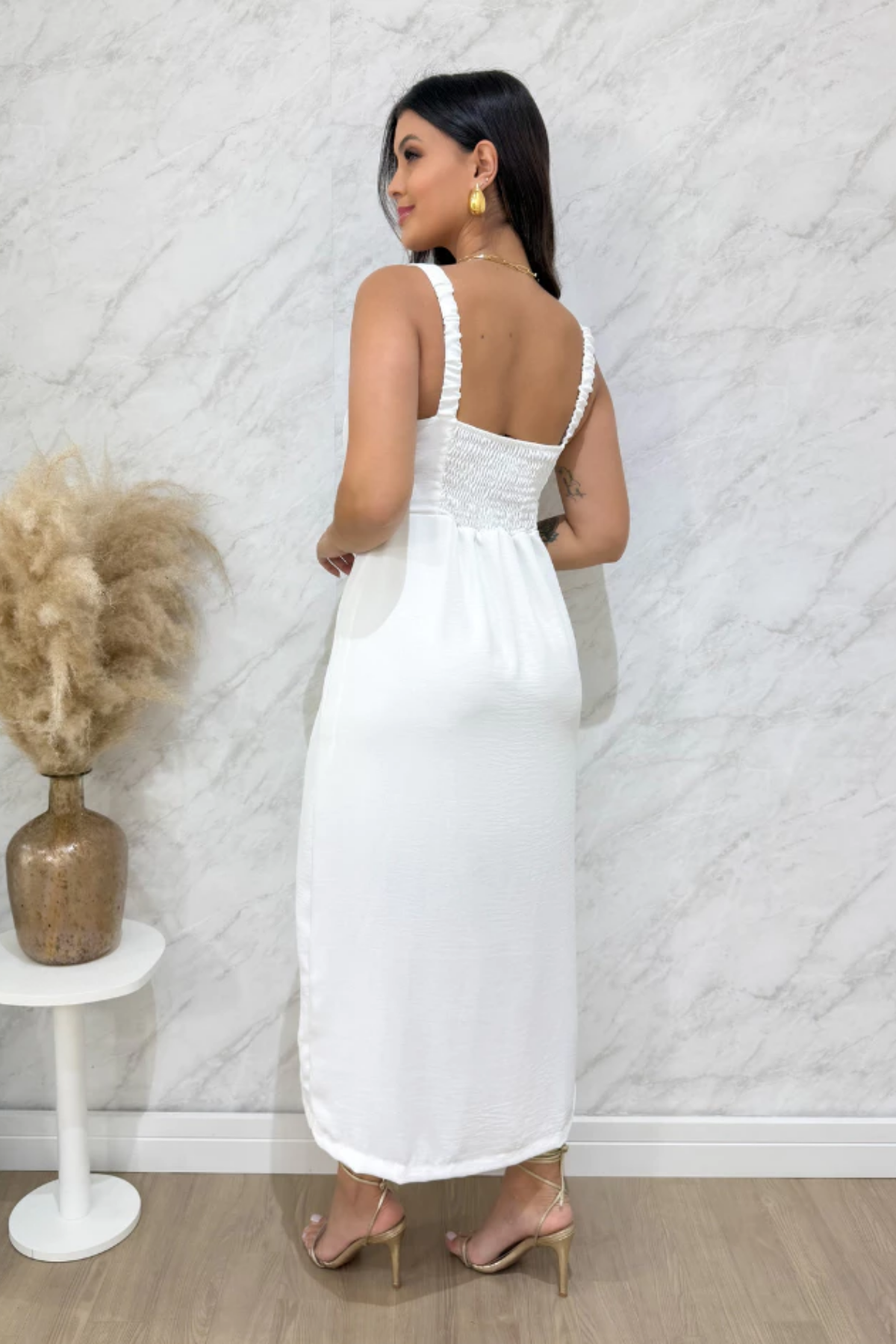 Vestido Mídi de Noivado Decote Quadrado - Tamara