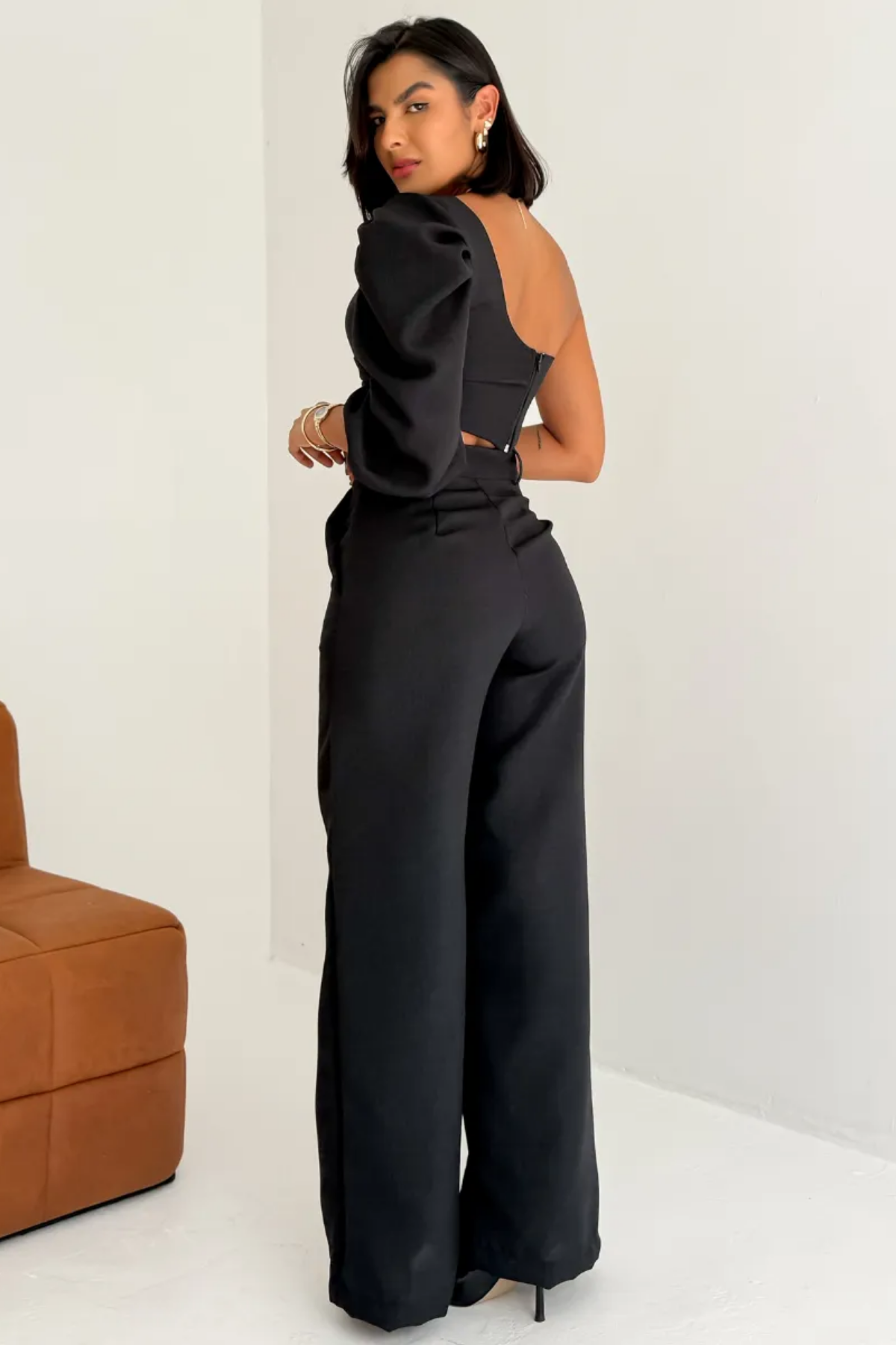 Conjunto Alfaiataria Top Manga Única Balonê e Calça Pantalona - Lavínia