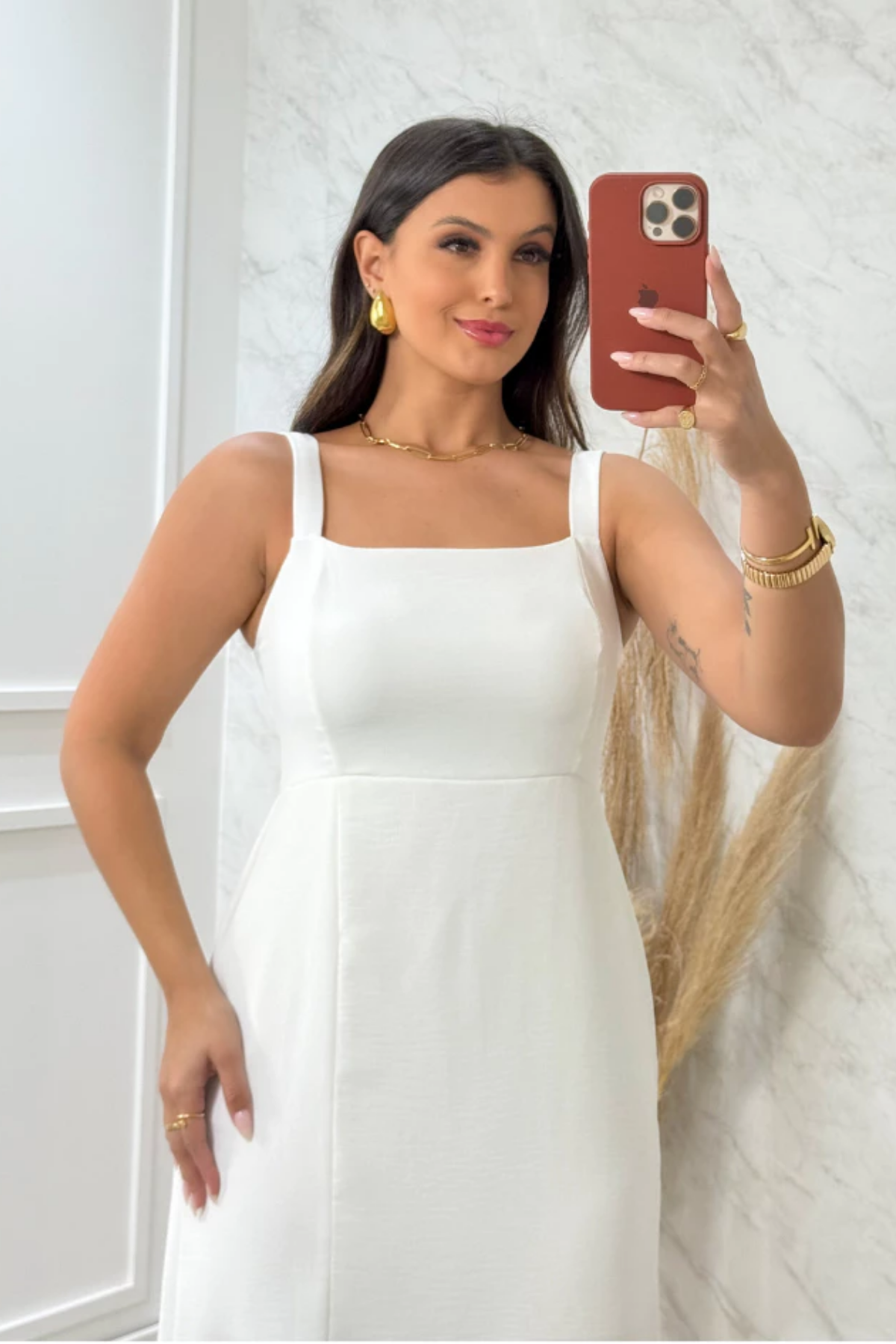 Vestido Mídi de Noivado Decote Quadrado - Tamara