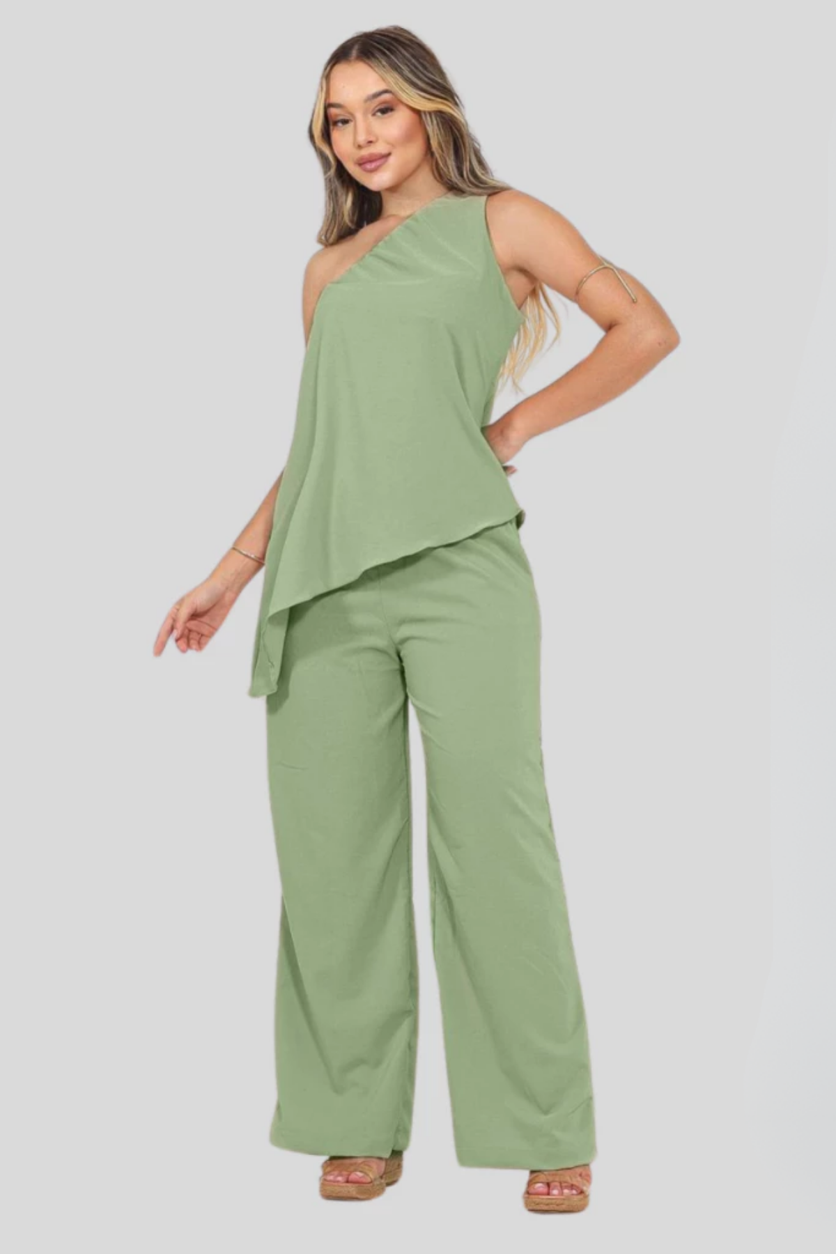 Conjunto Crepe Calça e Blusa Assimétrica Nula Manga - Valentina
