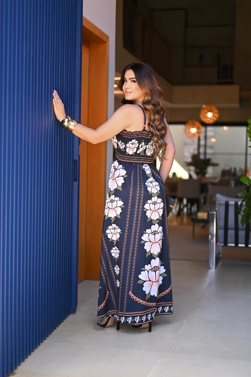 Vestido Longo De Lastex Alcinha De Amarrar - Scarlety