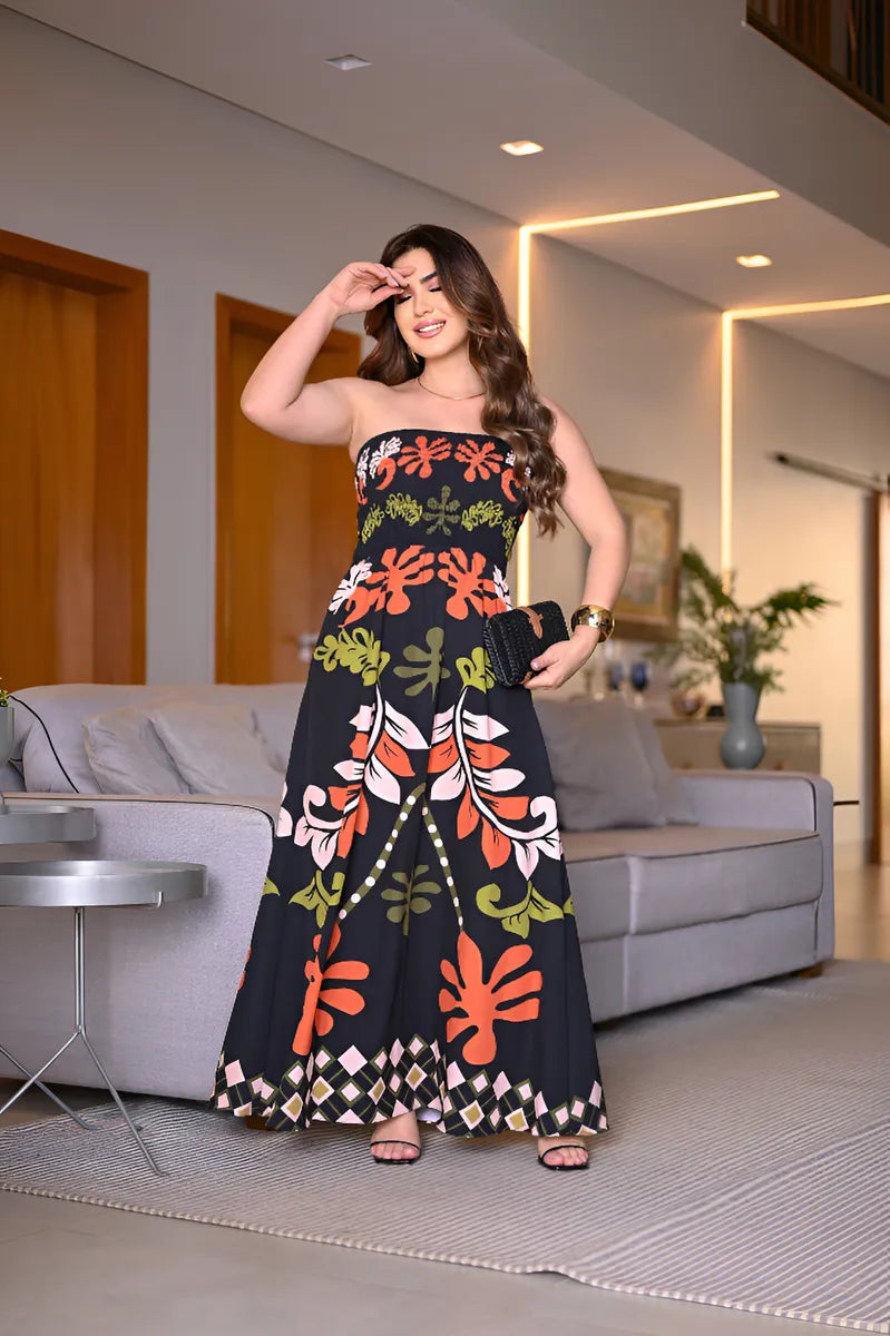 Vestido Lastex Feminino Longo Tomara Que Caia Estampado - Adele