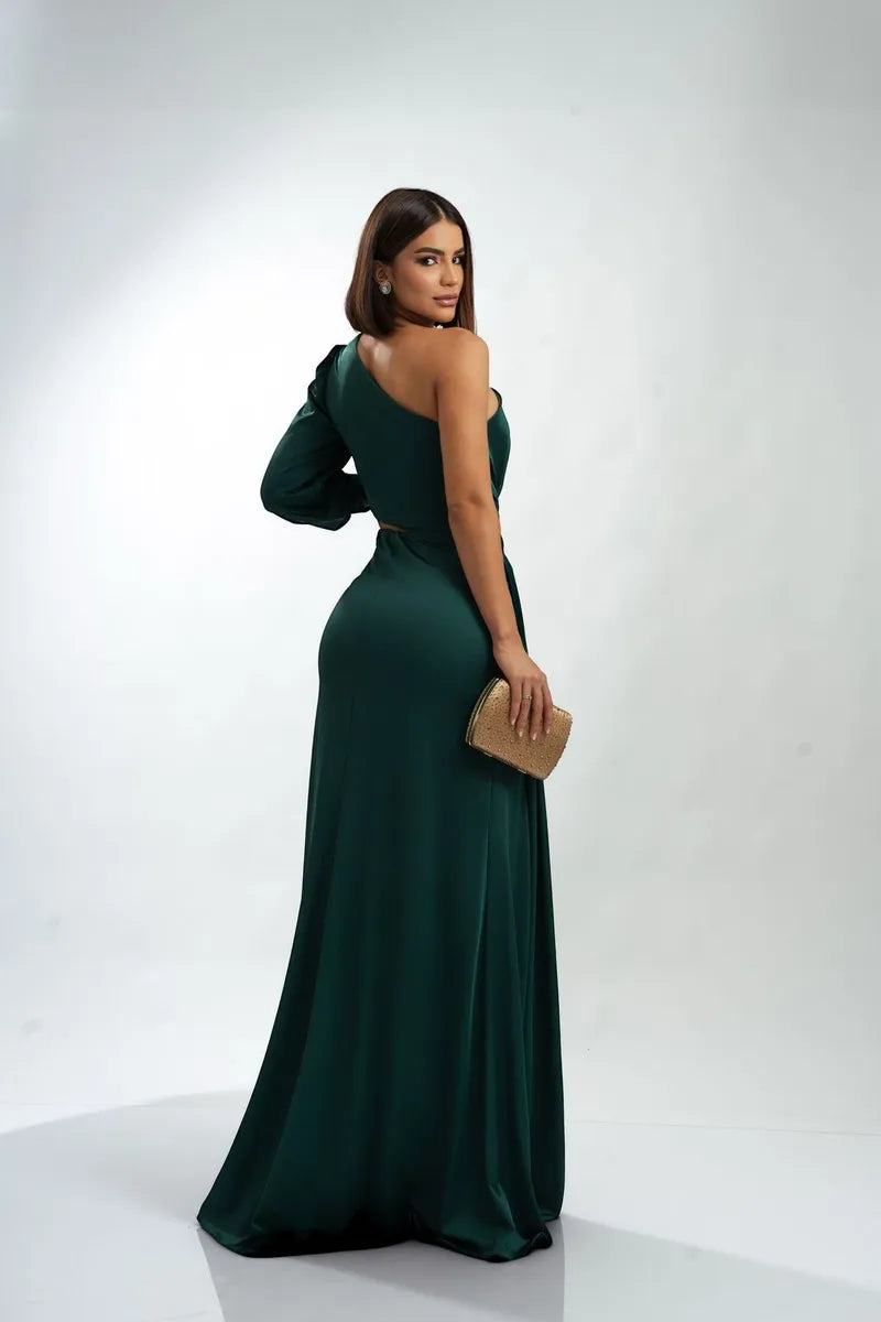 Vestido Longo Ombro Único Com Fenda - Sílvia