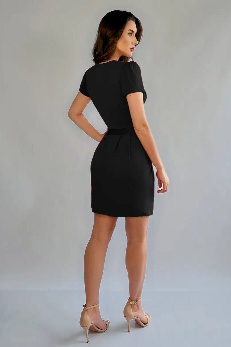 Vestido Curto Decote Transpassado Envelope Manga Curta Soltinho - Carol