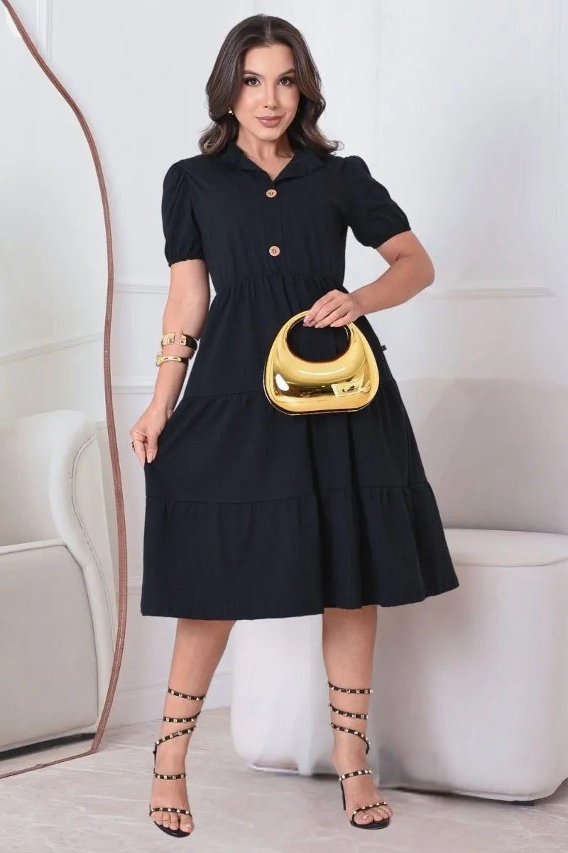Vestido Feminino Midi Moda Evangélica Soltinho Confortável - Manuela