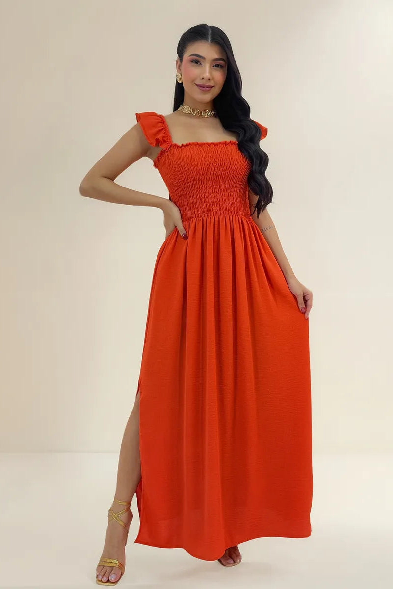 Vestido Longo Feminino Casual Lastex Alcinha Fenda - Mirela