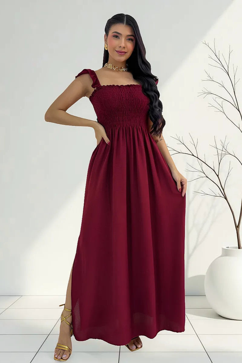 Vestido Longo Feminino Casual Lastex Alcinha Fenda - Mirela