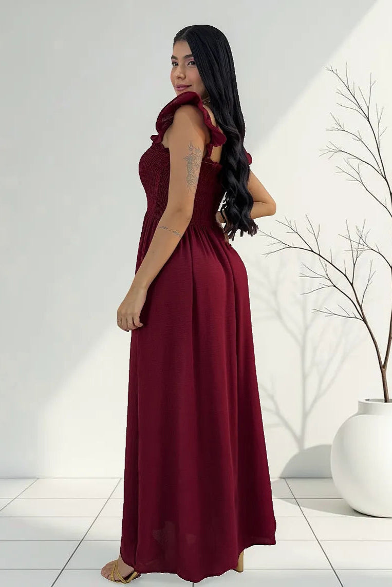 Vestido Longo Feminino Casual Lastex Alcinha Fenda - Mirela