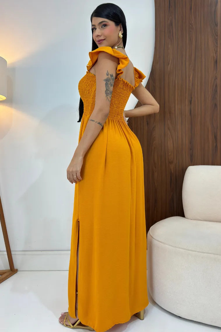 Vestido Longo Feminino Casual Lastex Alcinha Fenda - Mirela