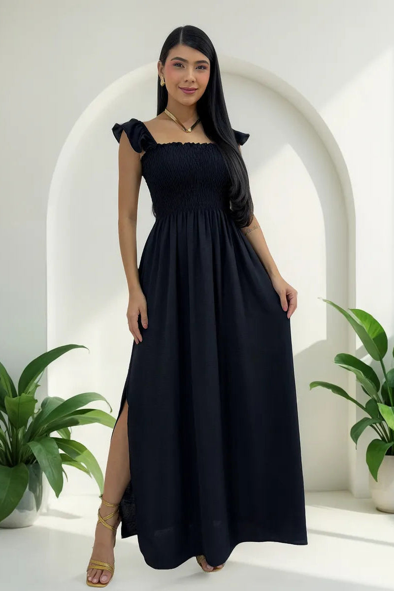 Vestido Longo Feminino Casual Lastex Alcinha Fenda - Mirela