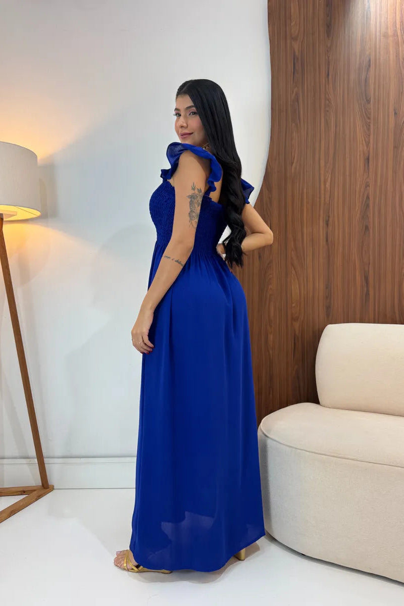 Vestido Longo Feminino Casual Lastex Alcinha Fenda - Mirela
