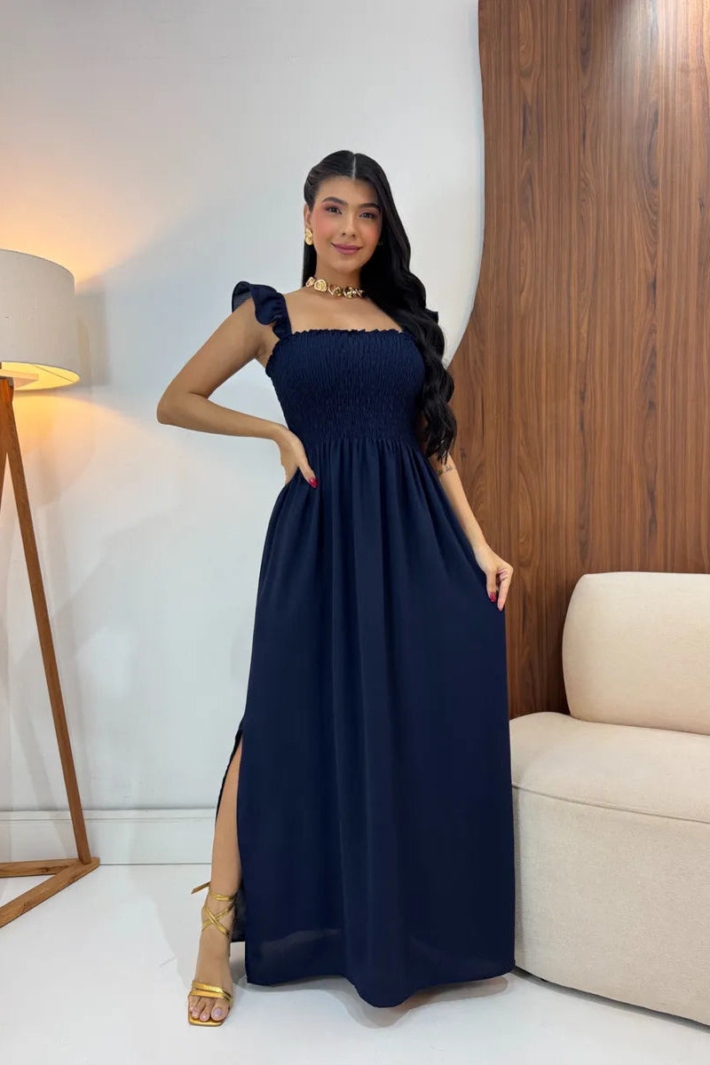 Vestido Longo Feminino Casual Lastex Alcinha Fenda - Mirela