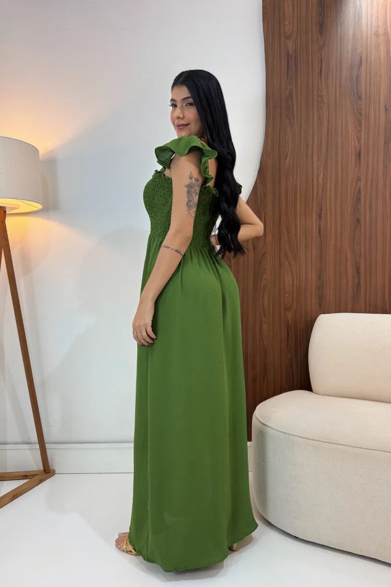 Vestido Longo Feminino Casual Lastex Alcinha Fenda - Mirela