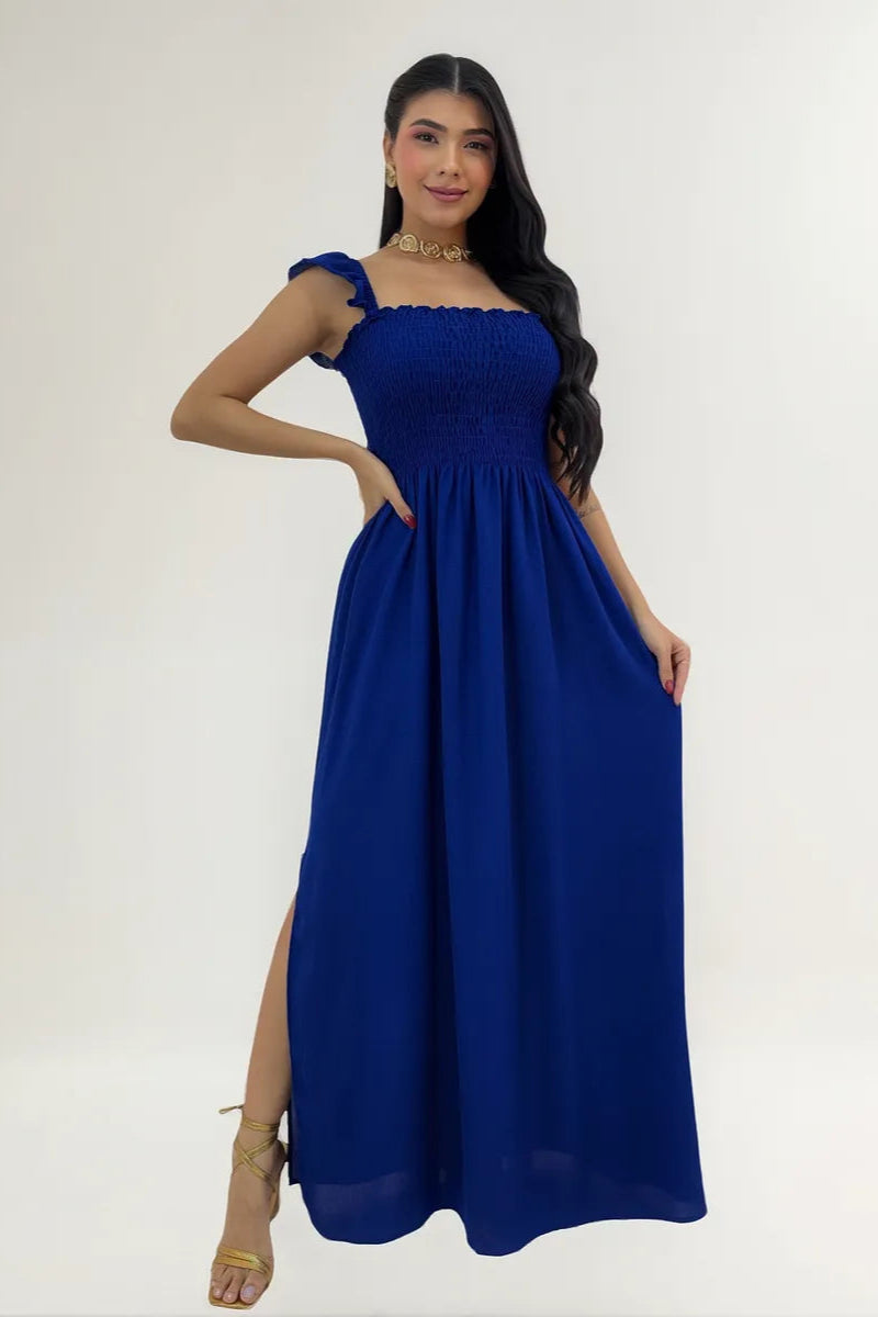 Vestido Longo Feminino Casual Lastex Alcinha Fenda - Mirela
