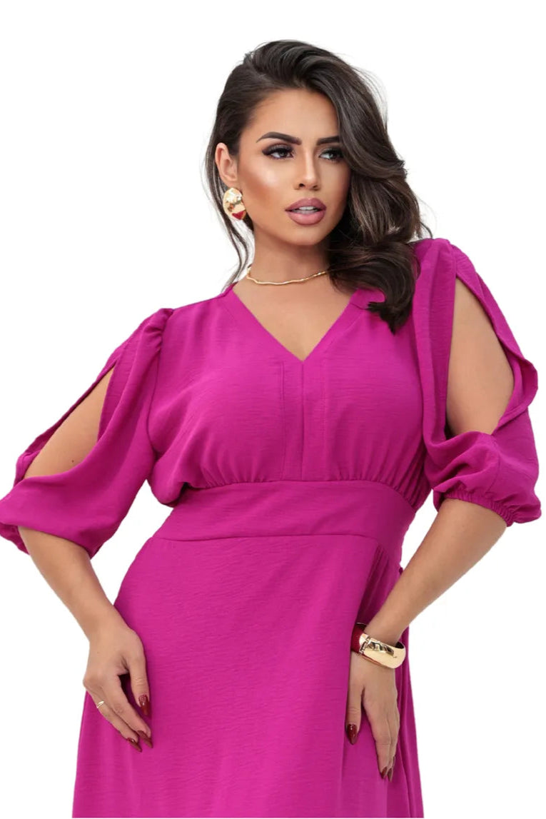 Vestido Longo Princesa Com Fenda Manga 3/4 Elegante Premium - Maitê
